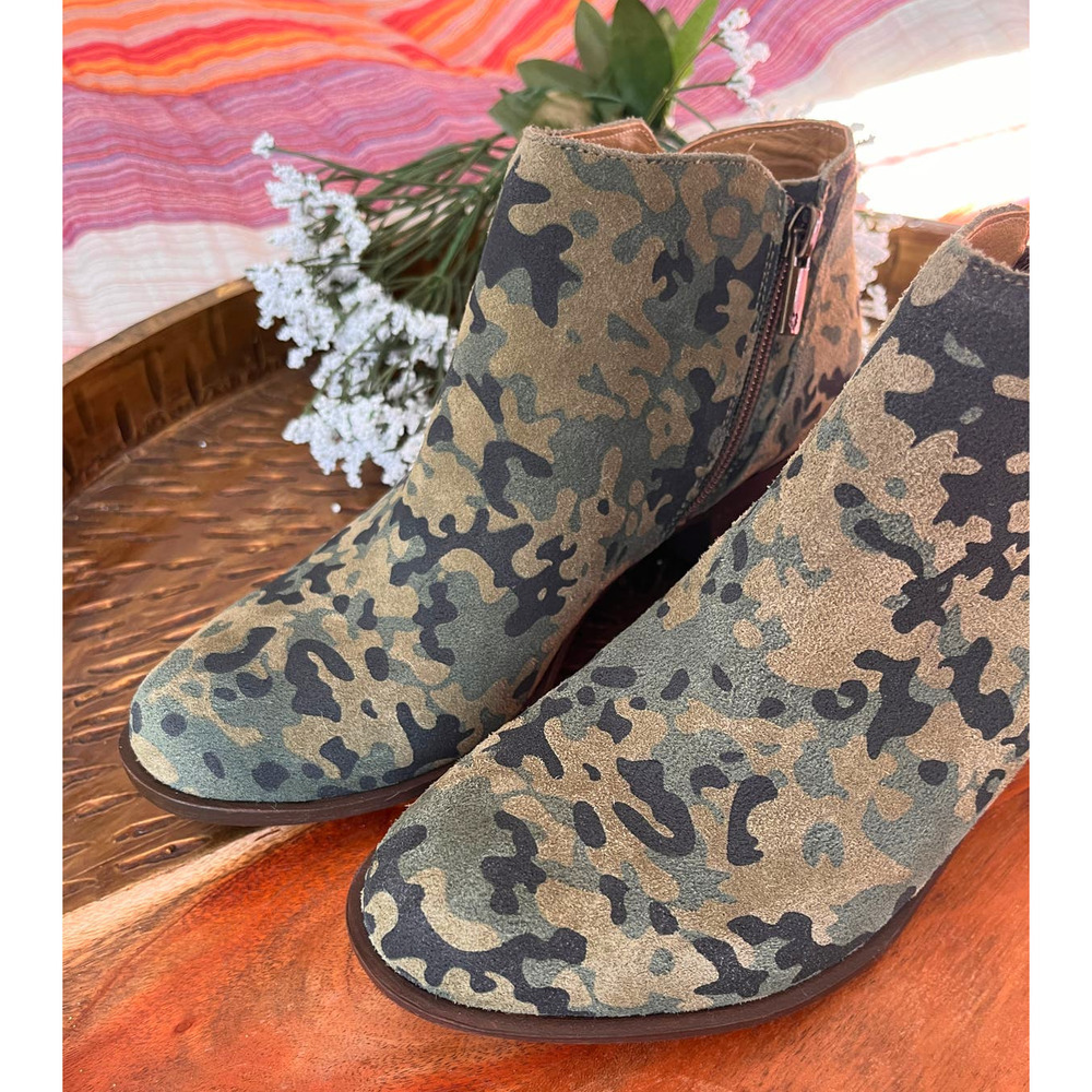 Lucky Brand Camo Suede Heeled Ankle Boots